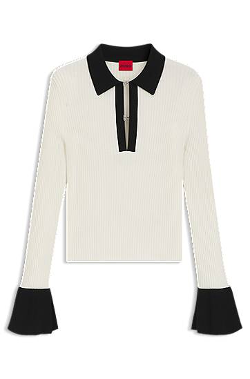 Polo skjorte BOSS Knit Polo Shirt with Contrast Collar and Cuffs Hvid | 50542608, 0