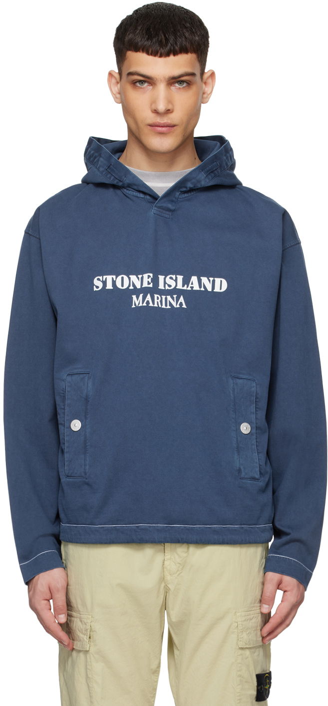 Sweatshirt Stone Island Navy Old Treatment Hoodie Blå | 8015615X2
