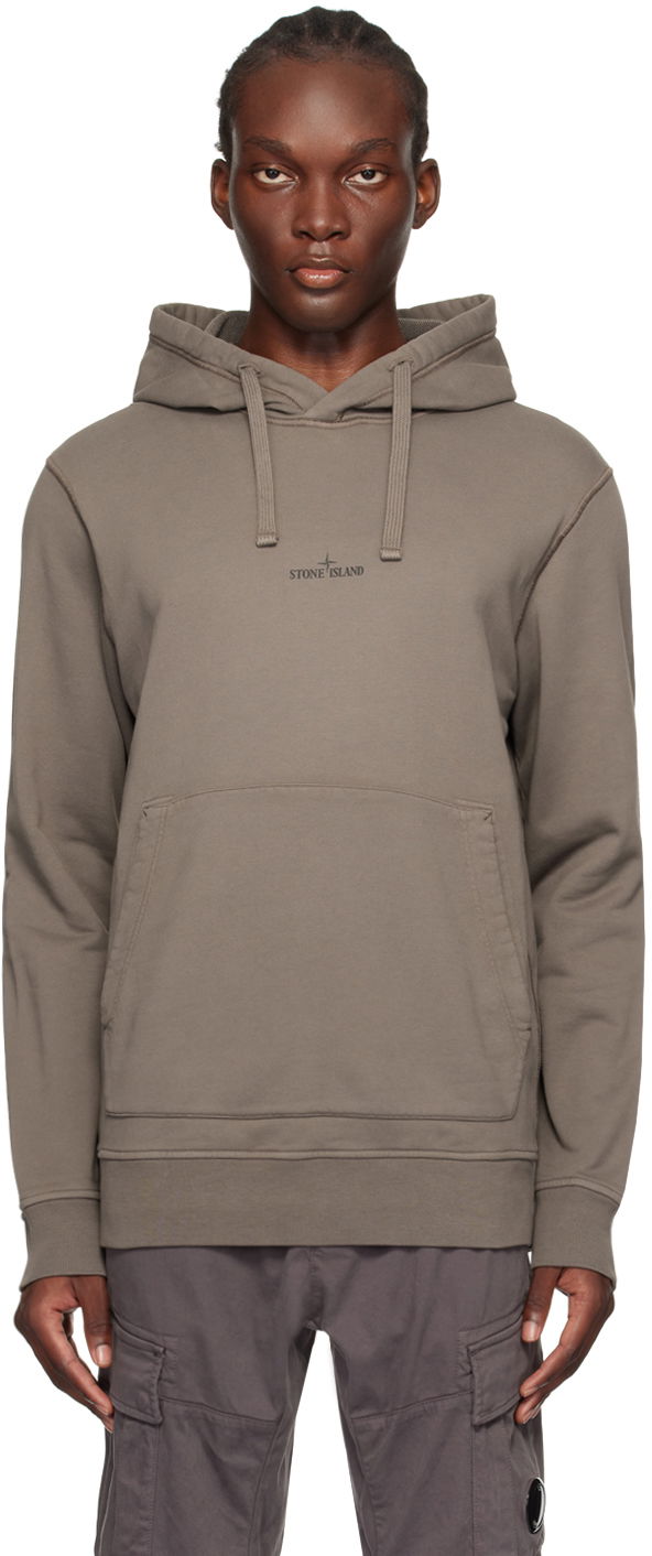 Sweatshirt Stone Island Taupe Printed-Logo Hoodie Beige | 811566283