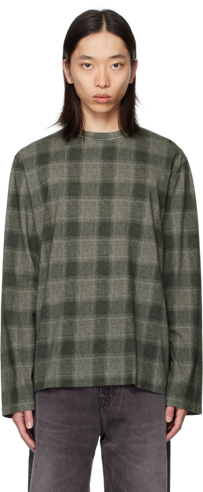 T-shirt OUR LEGACY Our Legacy Box Check Long Sleeve T-Shirt Grøn | M4256BO