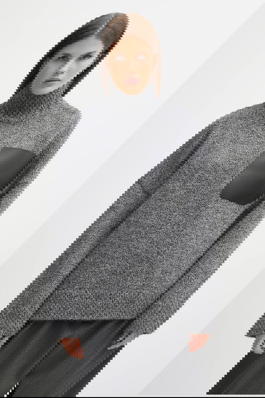 Sweater JW Anderson JW Anderson Turtleneck Wool Blend Sweater with Leather Patch Pocket Grå | KW1292.YN0367, 0