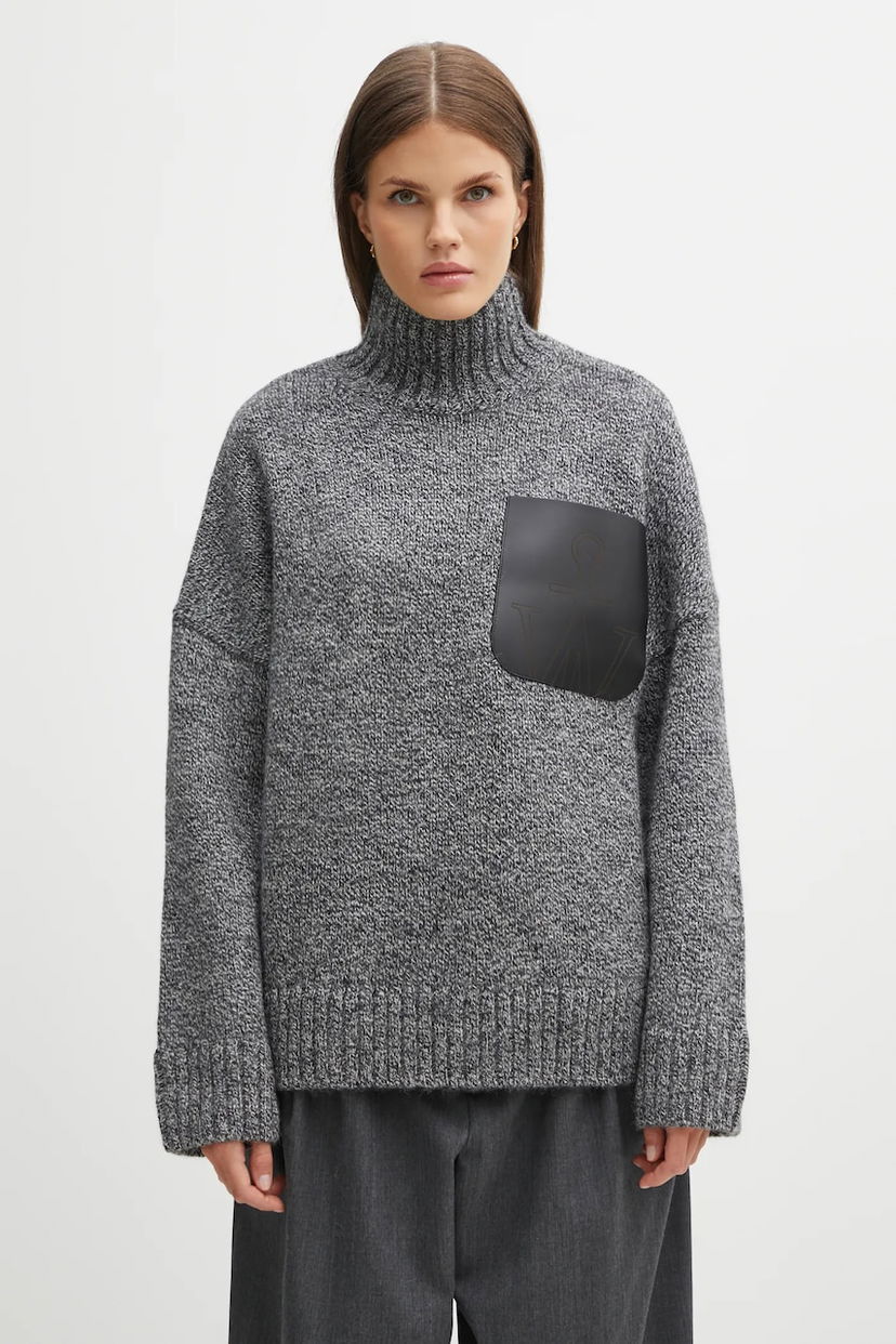 Sweater JW Anderson JW Anderson Turtleneck Wool Blend Sweater with Leather Patch Pocket Grå | KW1292.YN0367