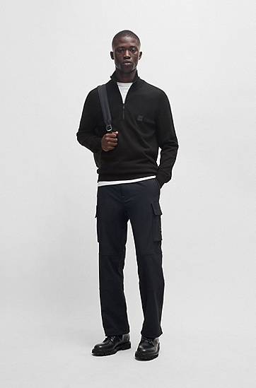 Sweater BOSS Zip-Neck Cotton-Cashmere Sweater Sort | 50527585, 1