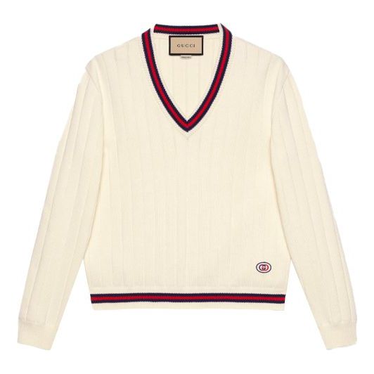Sweater Gucci Gucci Knit V-Neck Wool Sweater Hvid | 653626-XKBUR-9182