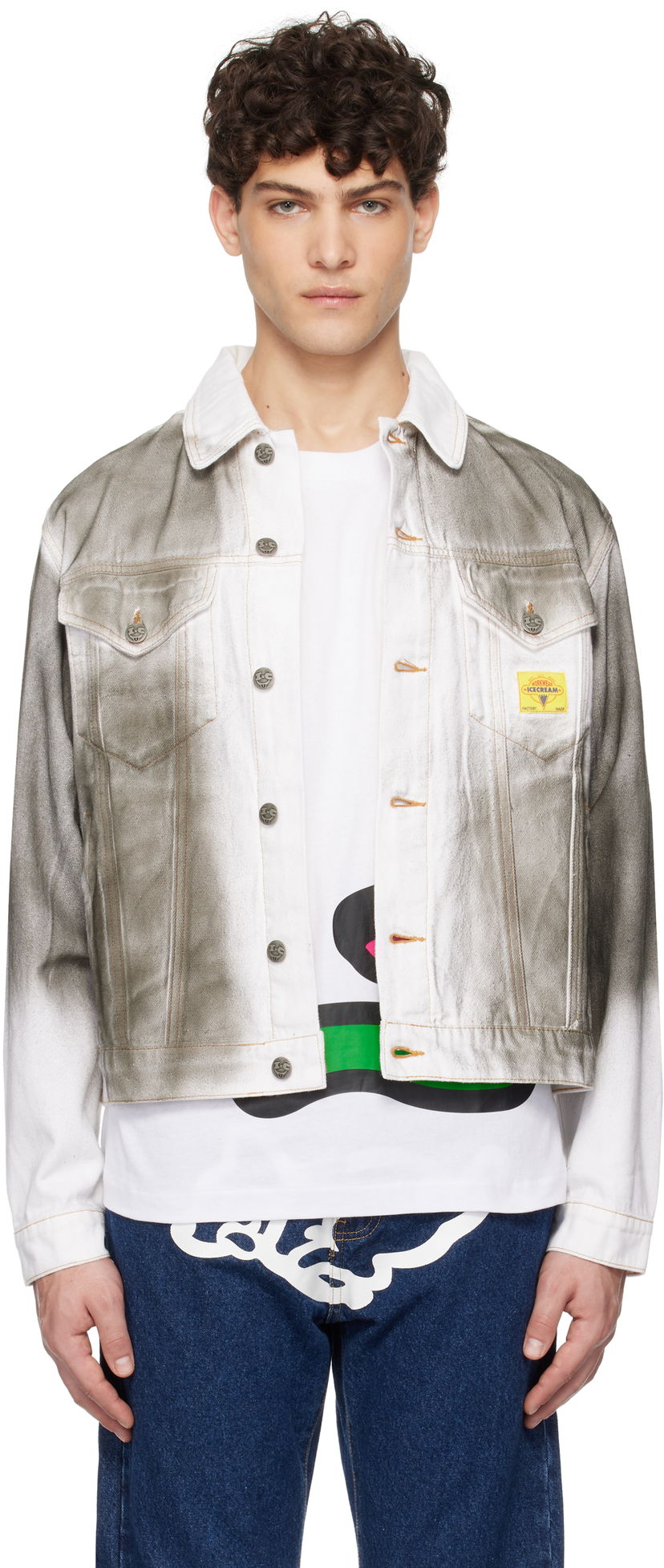 Jakke BBC IceCream ICECREAM Oil Stained Denim Trucker Jacket Grå | ICW008