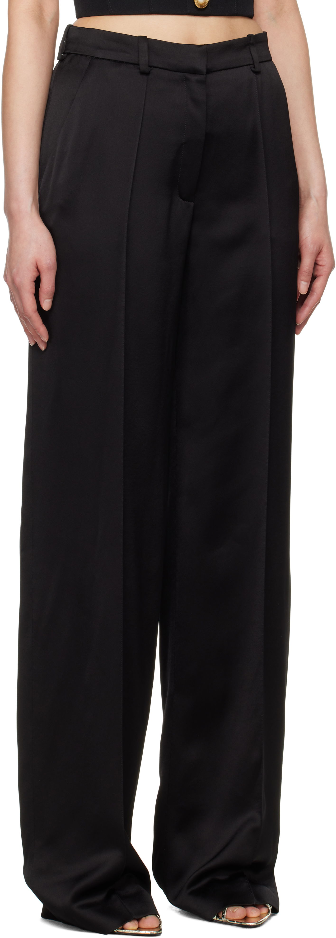 Bukser Balmain Balmain Satin Straight-Leg Trousers Sort | EF0PO160VB01, 1