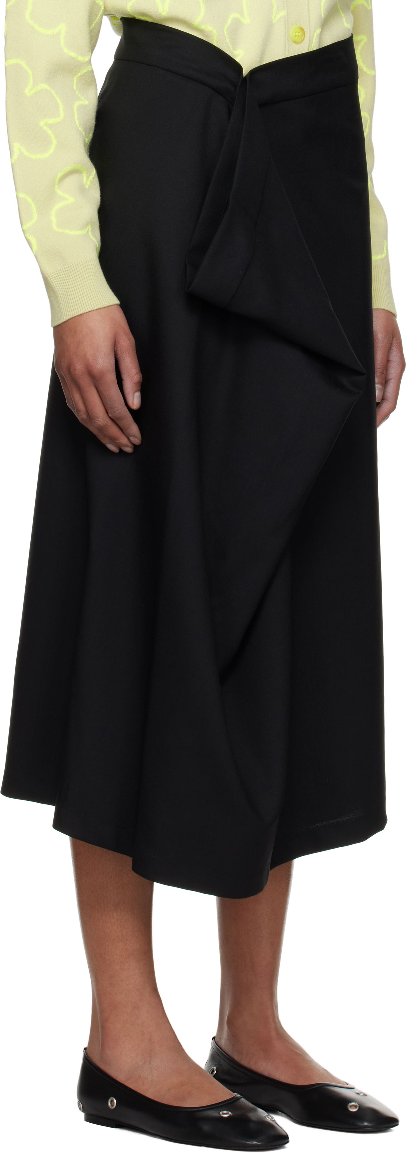 Nederdel KENZO Kenzo Paris Virgin Wool Draped Midi Skirt Sort | FF52JU3149RA, 1