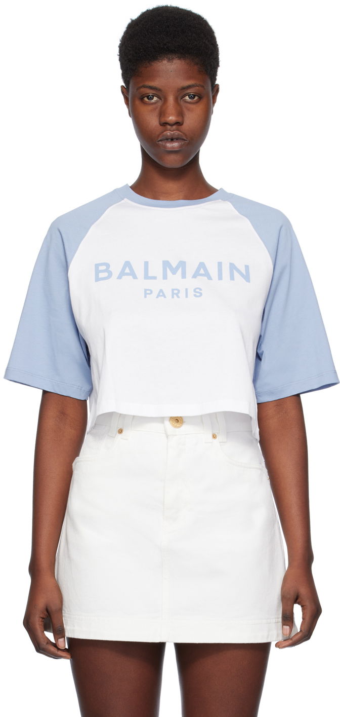 T-shirt Balmain Raglan Sleeve T-Shirt Hvid | CF1EE090BB02