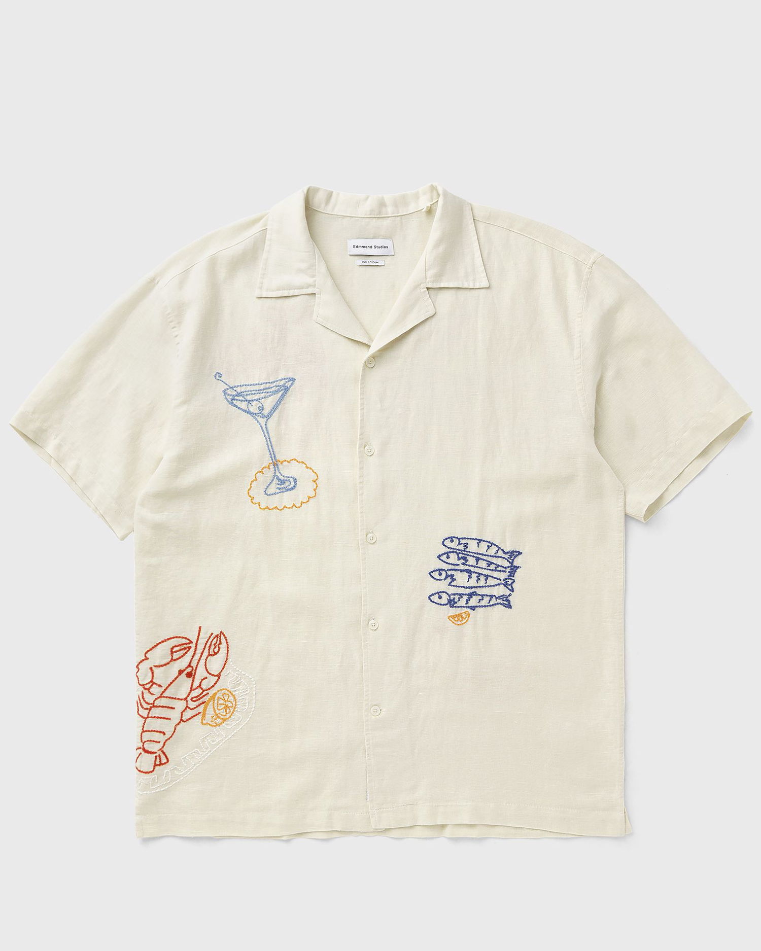 Skjorte Edmmond Studios Embroidered Linen Resort Shirt Beige | 125-10-29060, 0