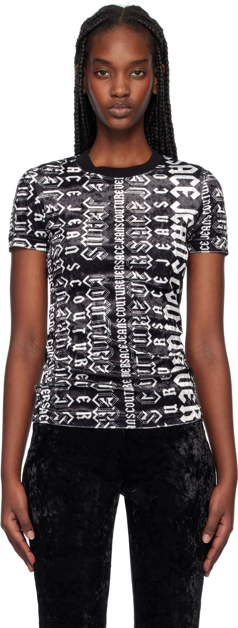T-shirt Versace Couture Logo Velvet T-Shirt Sort | E77HAH608_EJS403