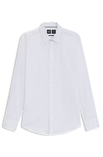 Skjorte BOSS Men's Slim Fit Performance Structured Cotton Shirt Hvid | 50480109