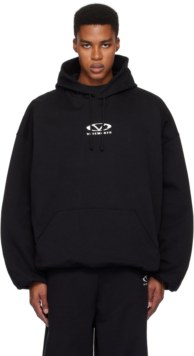 Sweatshirt VETEMENTS Oval Logo Cropped Boxy Hoodie Sort | UA66HD600BW