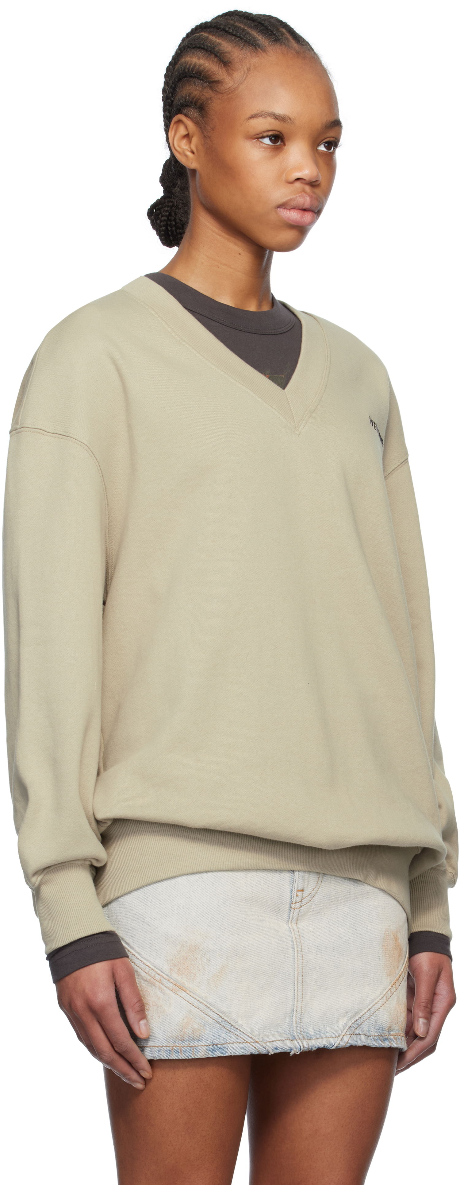 Sweater We11done We11done Oversized V-Neck Sweatshirt Beige | WD-TS0-25-773-U-KK, 1