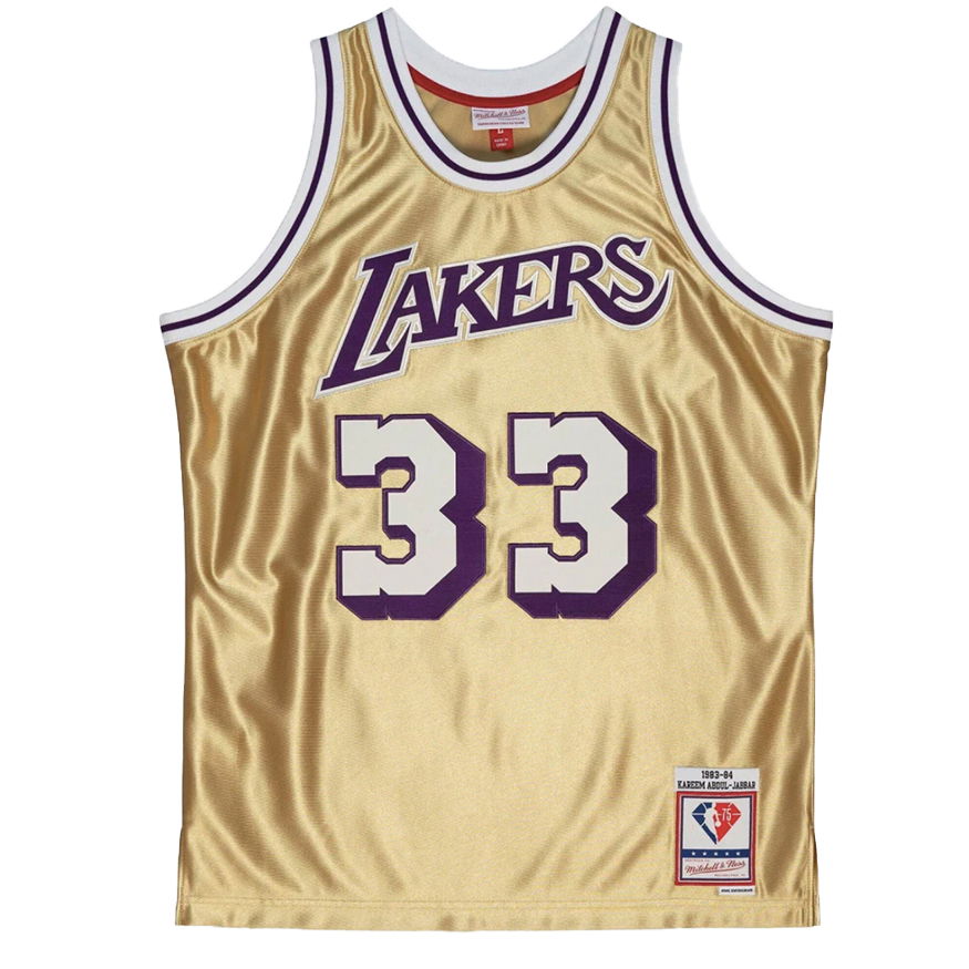 Jersey Mitchell & Ness Los Angeles Lakers Kareem Abdul-Jabbar 75th Gold Swingman Jersey Metalisk | SMJY4398-LAL83KABGOLD, 0