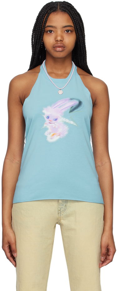 Tanktop We11done Halter Graphic Tank Top Turkis | WD-TT1-23-738-W-SK, 0