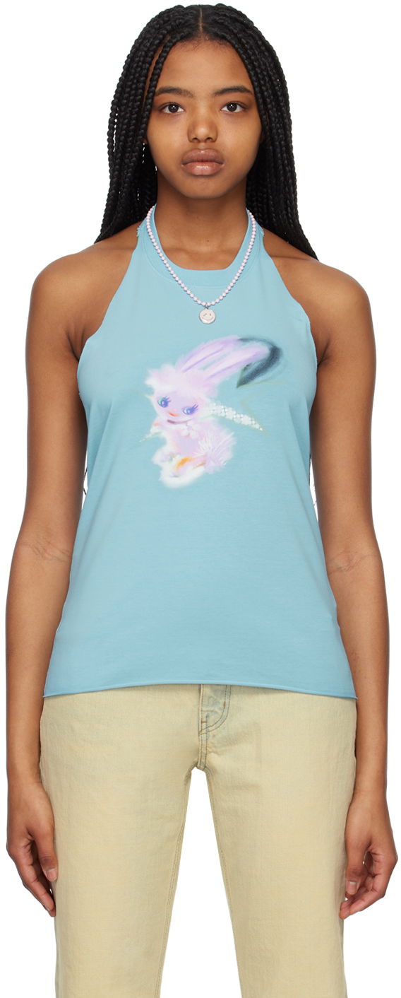 Tanktop We11done Halter Graphic Tank Top Turkis | WD-TT1-23-738-W-SK