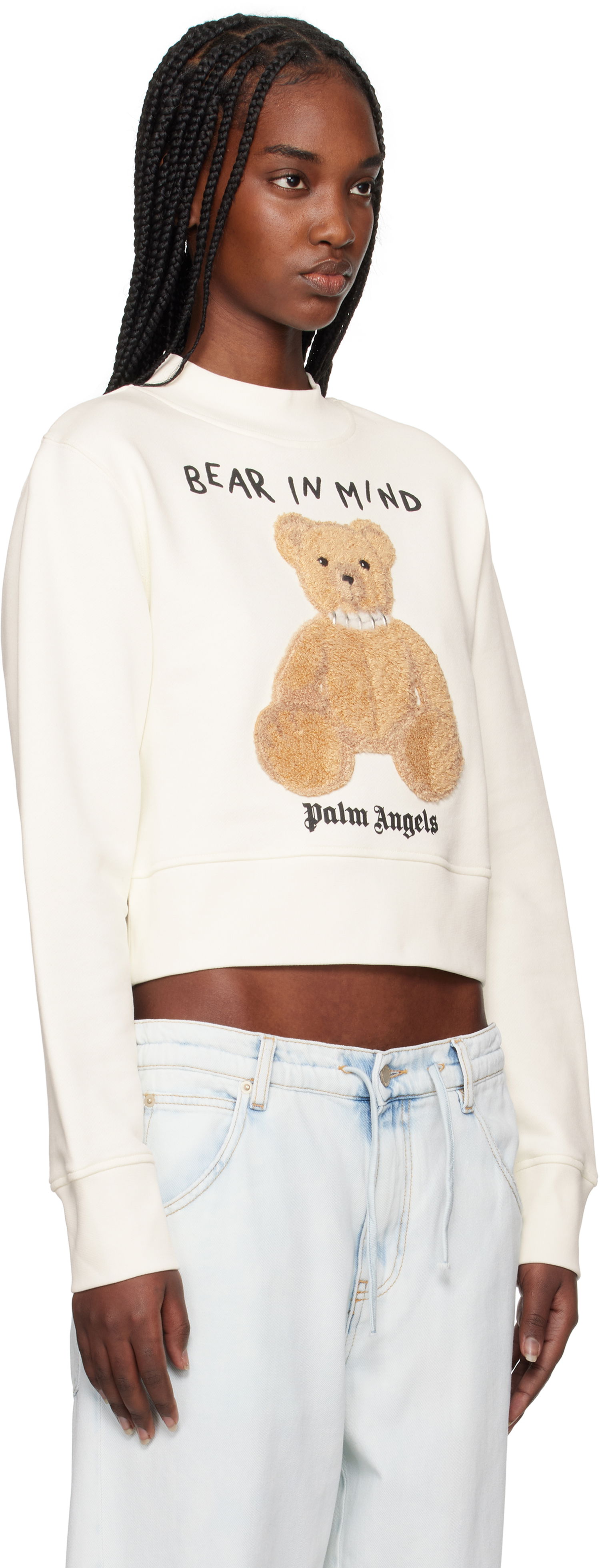 Sweater Palm Angels Palm Angels 'Bear in Mind' Cropped Sweatshirt Hvid | PWBA016S25FLE0030360, 1
