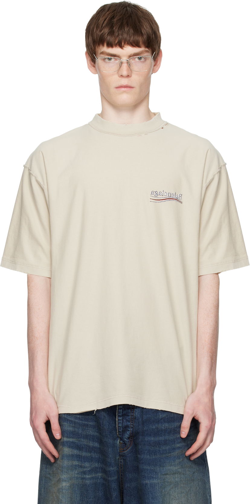 T-shirt Balenciaga Balenciaga Political Campaign Inside-Out T-Shirt Beige | 830247TSVF38573
