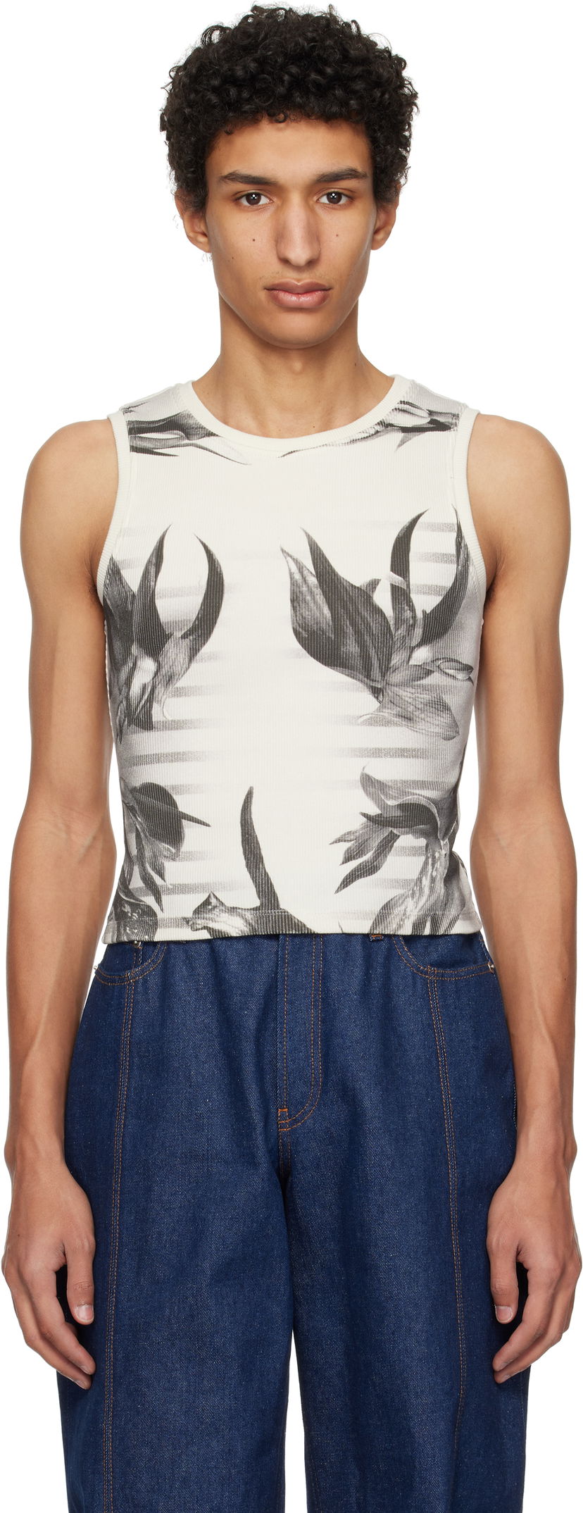 Tanktop Jean Paul Gaultier Jean Paul Gaultier Flower Body Morphing Tank Top Hvid | 25/33-F-DB049-J579-010200