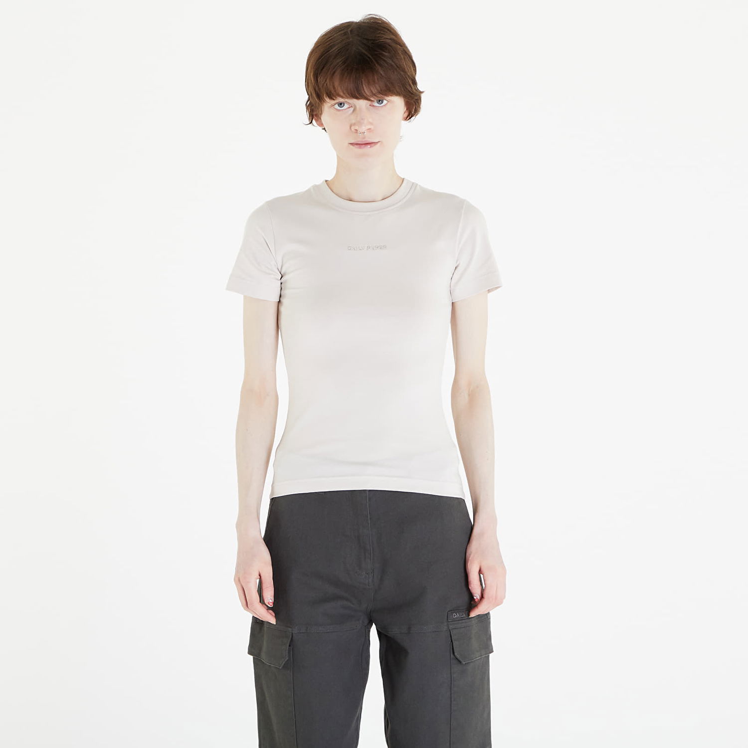 T-shirt DAILY PAPER Logotype Fitted Short Sleeve T-Shirt Beige | 2412023, 0