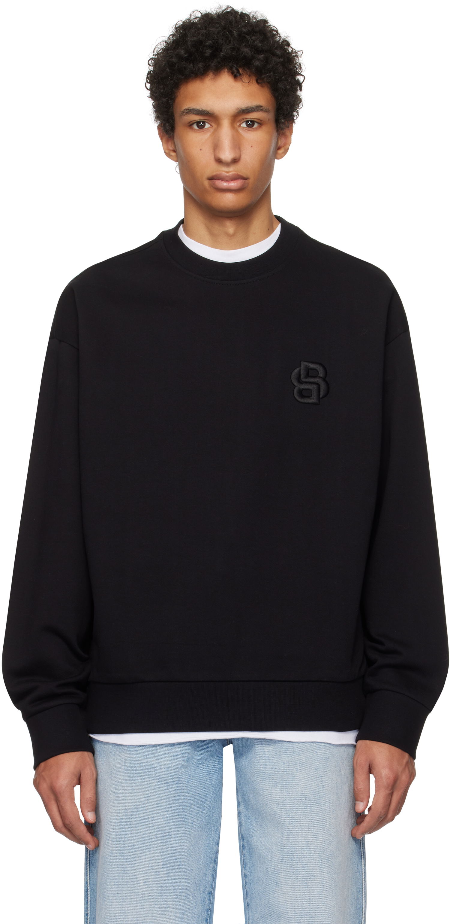 Sweater BOSS Mercerized Cotton Sweatshirt Sort | 50533075, 0