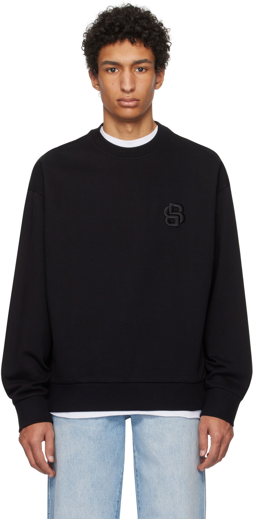 Sweater BOSS Mercerized Cotton Sweatshirt Sort | 50533075