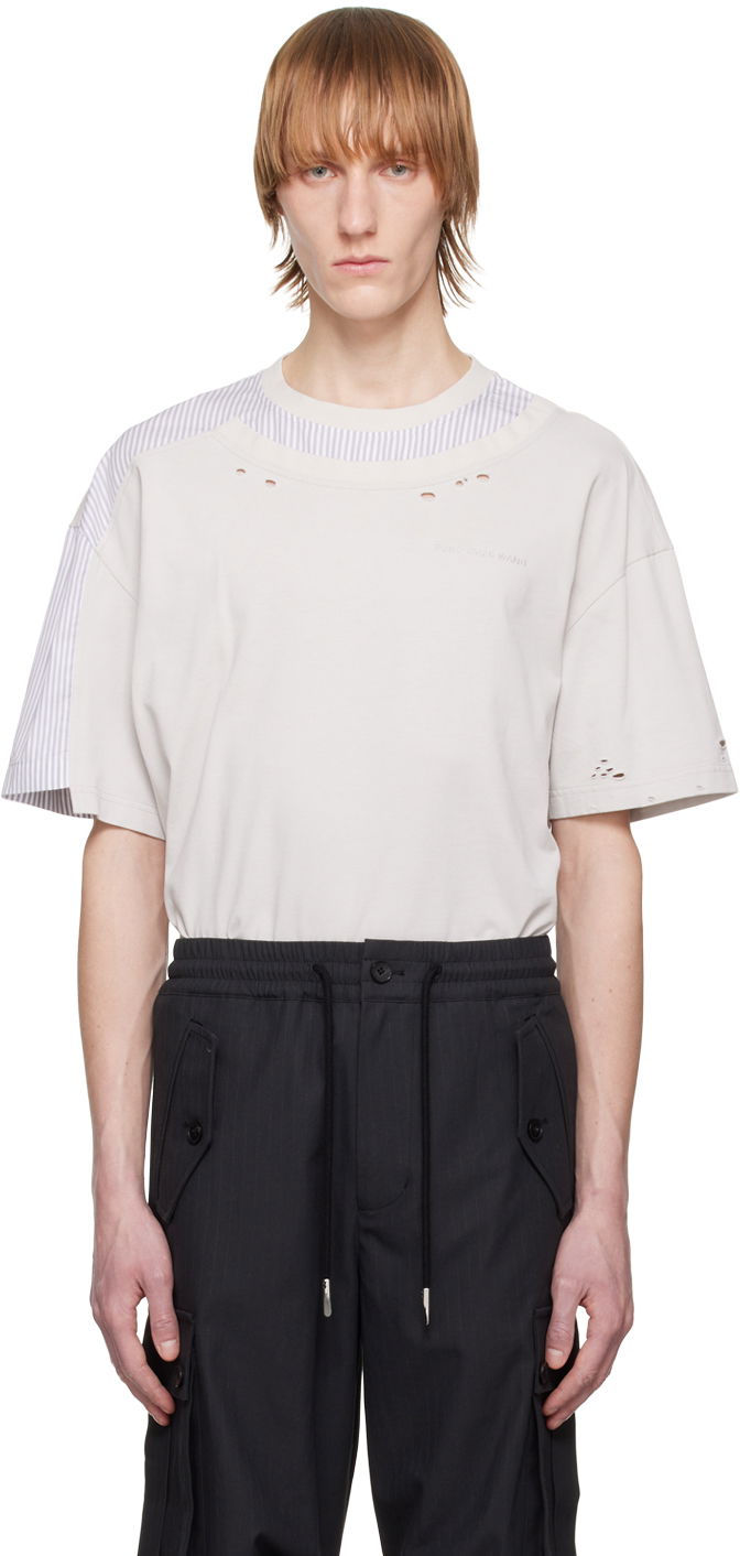 T-shirt Feng Chen Wang Feng Chen Wang Distressed T-Shirt Beige | FMS15TS03G