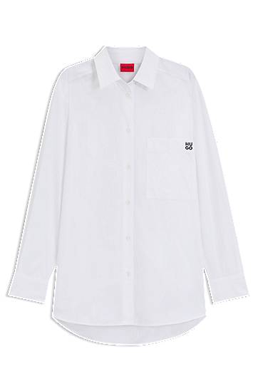 Skjorte BOSS Oversized-Fit Cotton Canvas Blouse with Embroidered Logo Hvid | 50515741