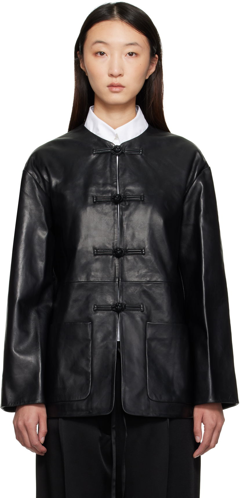 Jakke Róhe Róhe Mandarin Leather Jacket Sort | 416-11-073