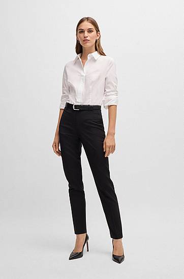 Skjorte BOSS Slim Fit Cotton Blend Blouse Hvid | 50499433, 1