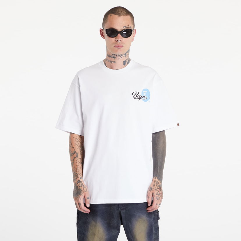 T-shirt BAPE A BATHING APE Cursive College Logo Relaxed Fit Short Sleeve Tee White Hvid | 001TEK801303M WHT