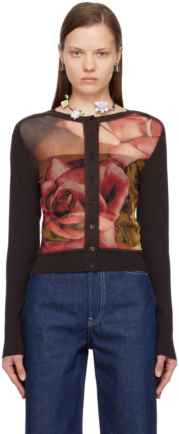 Sweater Jean Paul Gaultier Gaultier Roses Print Cardigan Brun | 24/25-F-CA004-M063-60403050