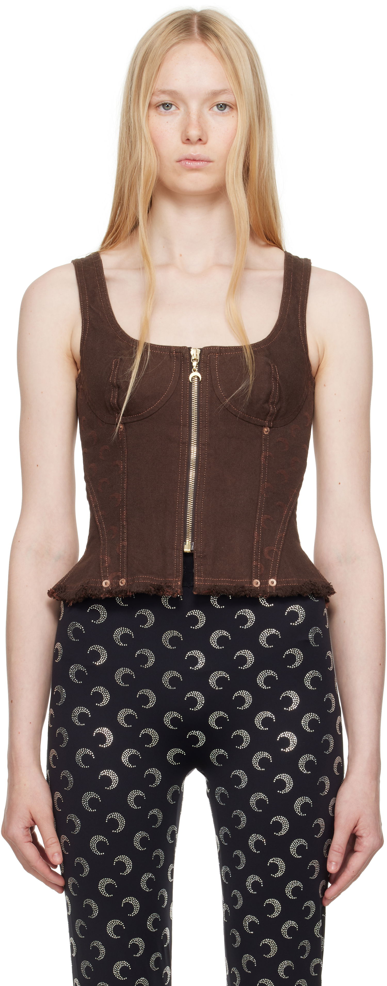 Crop top Marine Serre Marine Serre Moon Jacquard Twill Corset Top Brun | WTO414A CWOV0063, 0