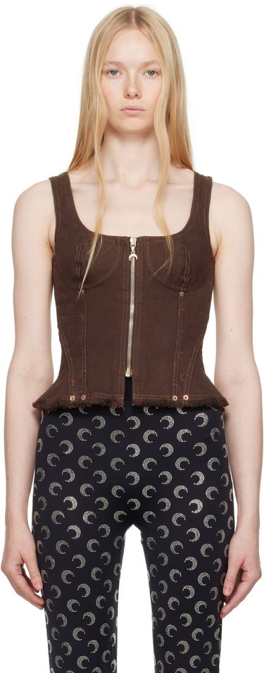 Crop top Marine Serre Marine Serre Moon Jacquard Twill Corset Top Brun | WTO414A CWOV0063, 0
