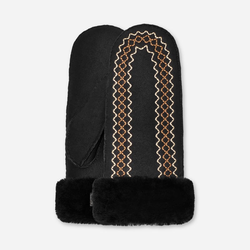 Handsker UGG Embroidered Sheepskin Mittens Sort | 100907-BLK