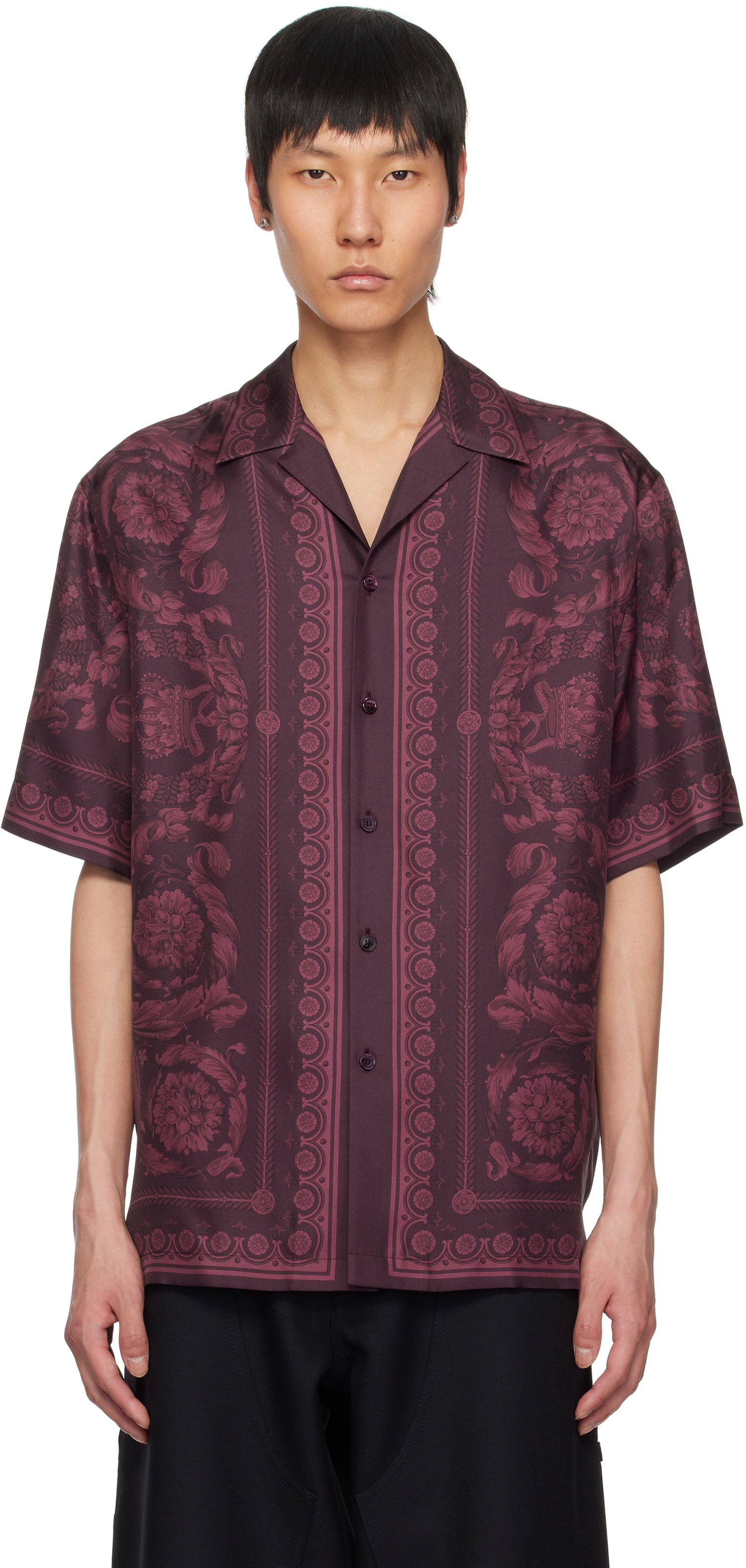 Skjorte Versace Versace Barocco Silk Shirt Lilla | 1003926_1A13557, 0