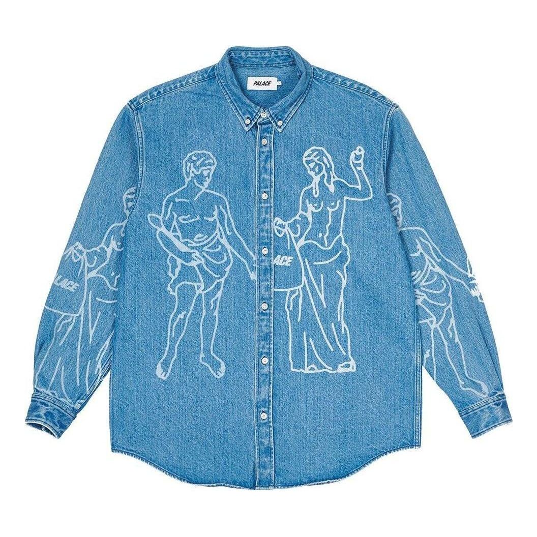 Skjorte Palace Palace Graphic Print Denim Shirt Blå | P22SHT087, 0