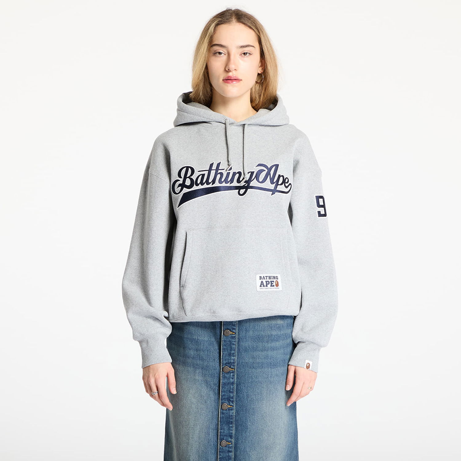 Sweatshirt BAPE A BATHING APE Baseball Logo Relaxed Fit Pullover Hoodie Grå | 001PPL301004MGRA, 1