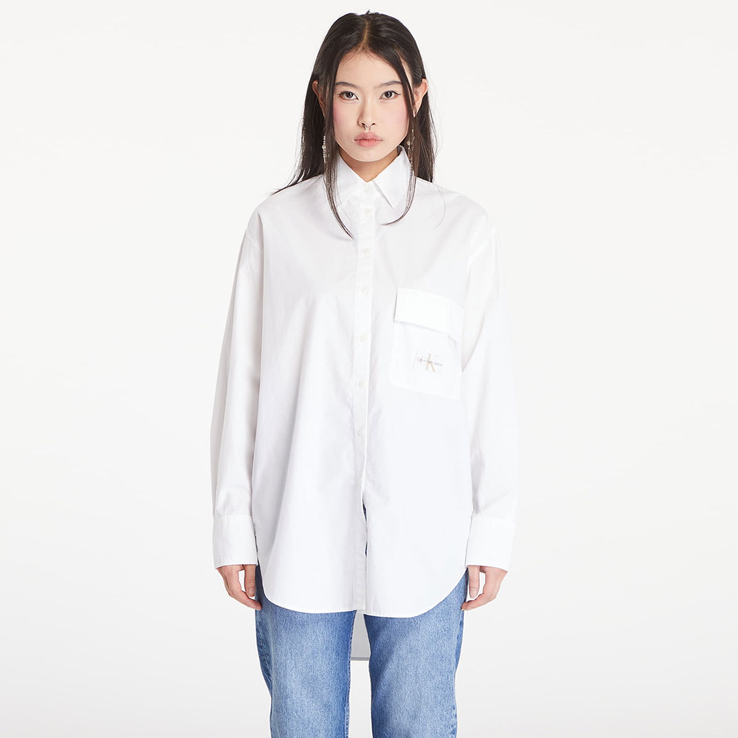 Skjorte CALVIN KLEIN Long Cotton Utility T-Shirt Bright White Hvid | J20J223867 YAF, 0