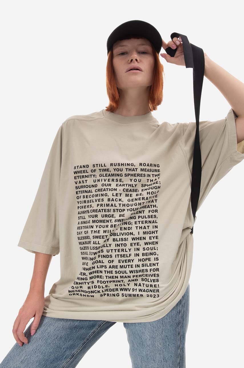 T-shirt Rick Owens Knit Jumbo Short Sleeve T-Shirt with Wesendonck Lieder Wagner Print from DRKSHDW Spring Summer 2023 Collection Beige | DU01C6274.RNEP3.PEARL, 0