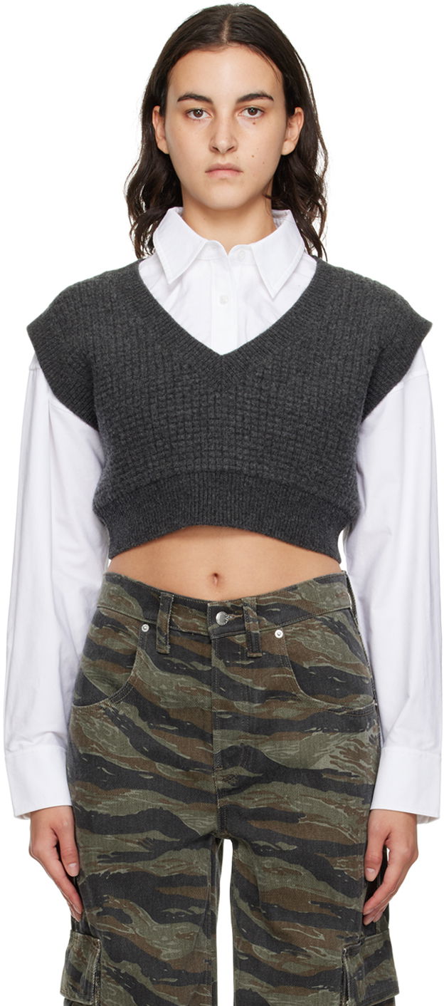 Sweater Alexander Wang Alexanderwang.t Layered Cropped Vest with V-Neck and Button-Down Shirt Grå | 4KC4231003