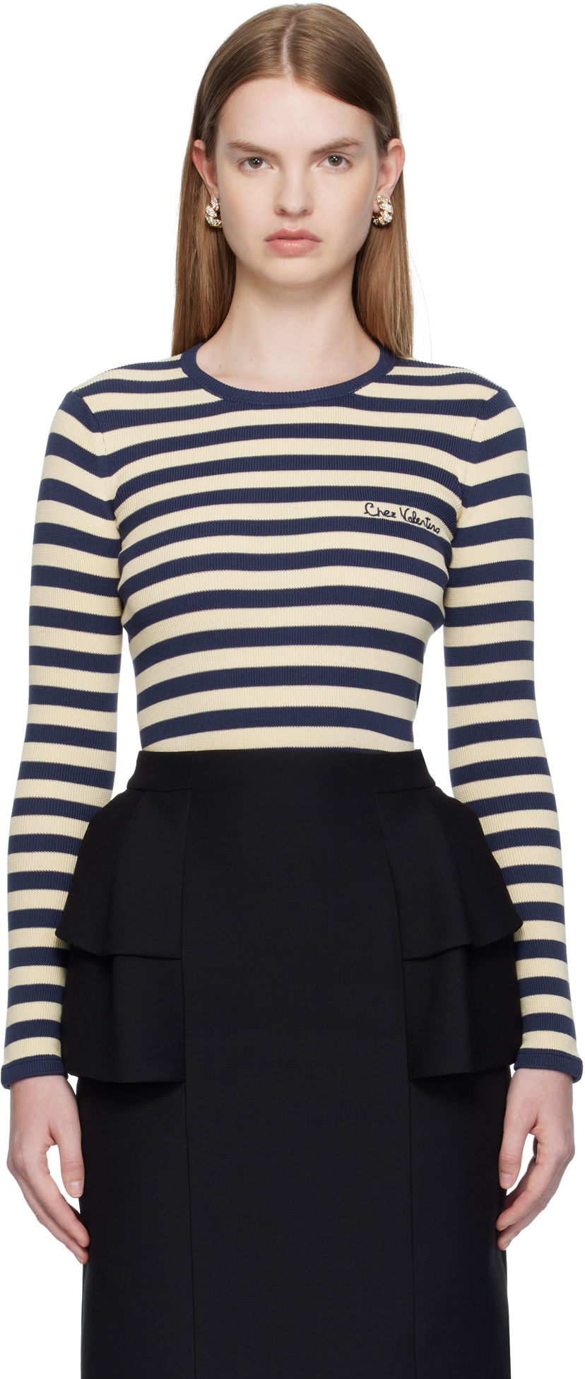 T-shirt Valentino Valentino Striped Cotton T-Shirt Beige | 7B3KC66N9JD
