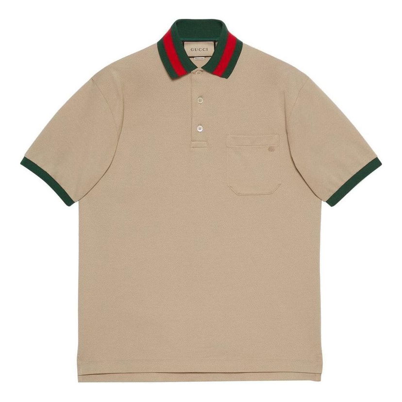 Polo skjorte Gucci Web Collar Cotton Piquet Polo Beige | 701735-XJELJ-2219