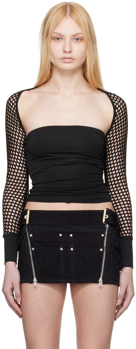 Nederdel Miaou Miaou Iris Fishnet Long Sleeve Top Sort | 7112TJBBLK