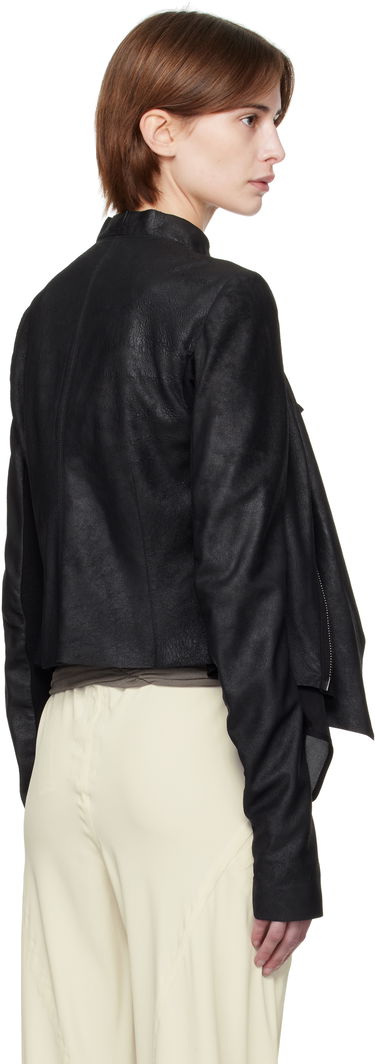 Jakke Rick Owens Rick Owens Hollywood Low Neck Biker Leather Jacket Sort | RP01E7702 LBA, 2