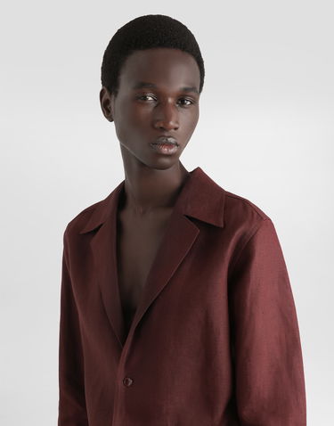 Skjorte Dolce & Gabbana Dolce & Gabbana Men's Linen Long Sleeve V-Neck Shirt Bourgogne | G5MX5TFU4MCM5039, 3