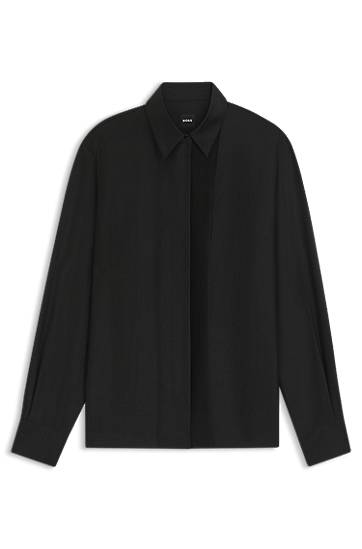 Skjorte BOSS Regular-fit tuxedo-inspired blouse with pintuck pleats Sort | 50548399