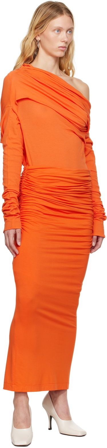 Kjole Entire Studios Entire Studios Draped One-Shoulder Ruched Dress Orange | ESW-S25-8013-KO, 4