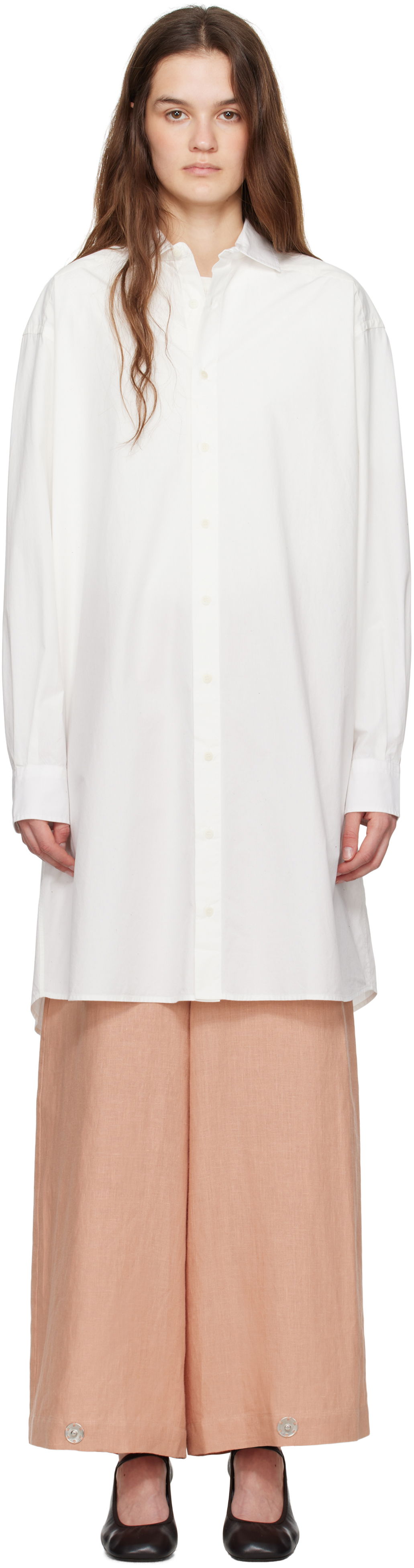 Skjorte Baserange Baserange Claude Shirt Midi Dress Hvid | DROL-POU-SP25, 0