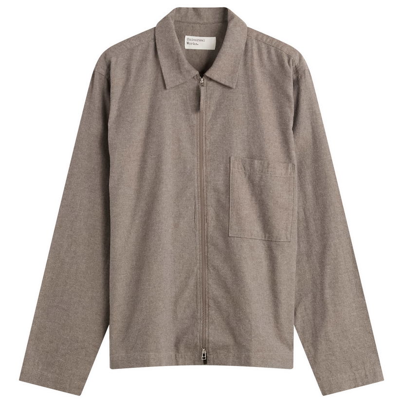 Skjorte Universal Works Brushed Flannel Zip Shirt, Size Small Brun | 33561-BRN